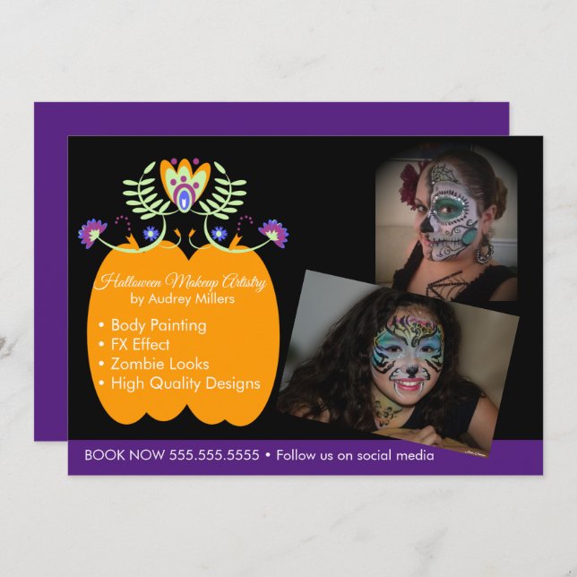Cartão De Festividades Halloween Makeup Artist Booking Business (Frente/Verso)