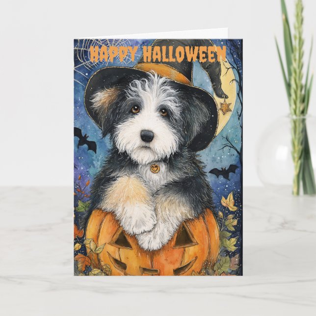 Cartão De Festividades Halloween Old English Sheepdog Dog (Frente)