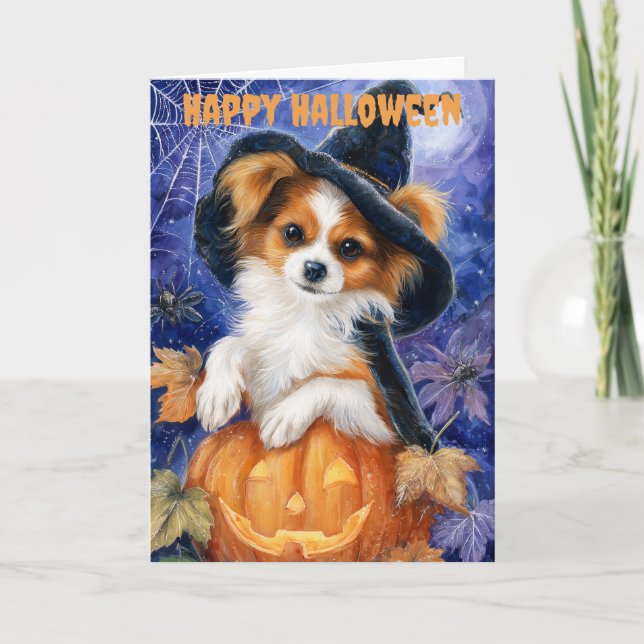 Cartão De Festividades Halloween Papillon Dog (Frente)