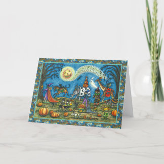 Cartão De Festividades HALLOWEEN PARADE Bruxa Girafa Zebra VAZIO Skelly