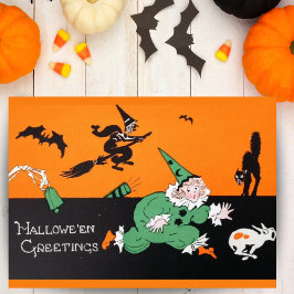 Cartão De Festividades Halloween Personalizado Menina Palhaço Vintage Ret