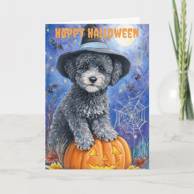 Cartão De Festividades Halloween Poodle Dog (Frente)