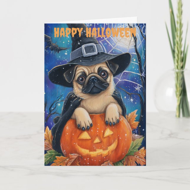 Cartão De Festividades Halloween Pug Dog (Frente)