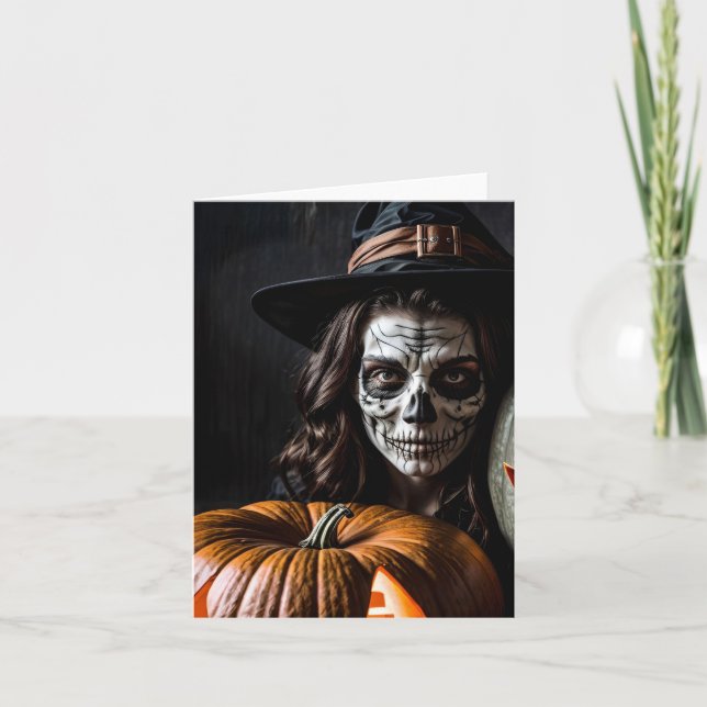 Cartão De Festividades Halloween Pumpkin & Costume Anime (Frente)