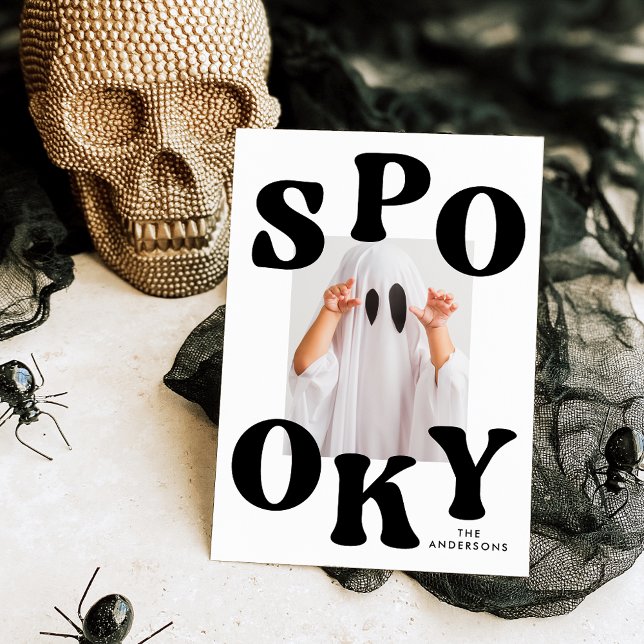 Cartão De Festividades Halloween Retro Spooky Black and White Foto (Criador carregado)