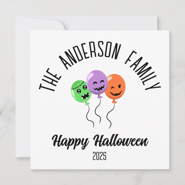 Cartão De Festividades Halloween Scary Pumpkin Balões Personalizados (Frente)