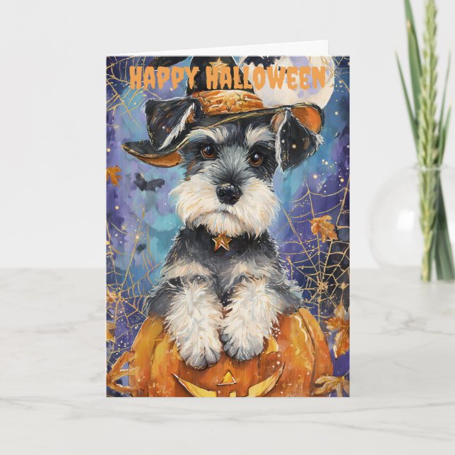 Cartão De Festividades Halloween Schnauzer Dog (Frente)
