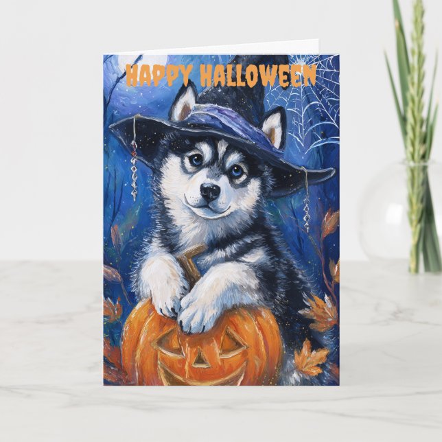 Cartão De Festividades Halloween Siberian Husky Dog (Frente)