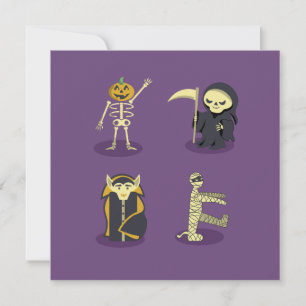 Cartão De Festividades Halloween Skeleton Dracula Mummy Grim Reaper