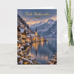 Cartão De Festividades Hallstatt Inverno no Lago Feliz Natal