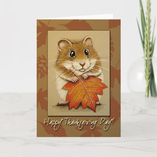 Cartão De Festividades Hamster & Autumn Leaf - Thanksgiving Card (Frente)