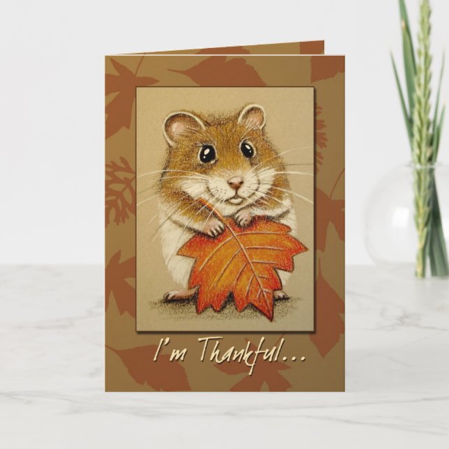 Cartão De Festividades Hamster & Autumn Leaf - Thanksgiving Card (Frente)