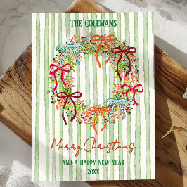 Cartão De Festividades Hand Drawn bow christmas wreath new year greetings