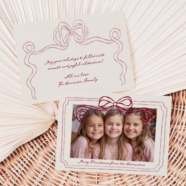 Cartão De Festividades Hand Drawn Burgundy Blush Bow Frame (Criador carregado)