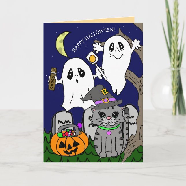 Cartão De Festividades Hand Drawn Cartoon Halloween Greetings (Frente)