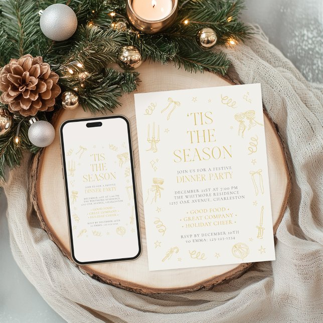 Cartão De Festividades Hand Drawn Christmas Holiday Dinner Party Invite (Hand Drawn Christmas Holiday Dinner Party Invite)