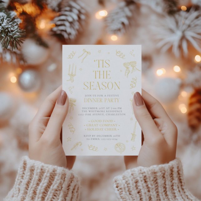 Cartão De Festividades Hand Drawn Christmas Holiday Dinner Party Invite (Hand Drawn Christmas Holiday Dinner Party Invite)
