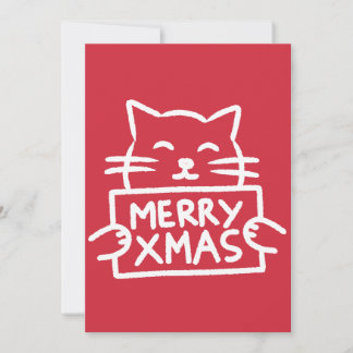 Cartão De Festividades Hand Drawn Cute Cat Merry Xmas