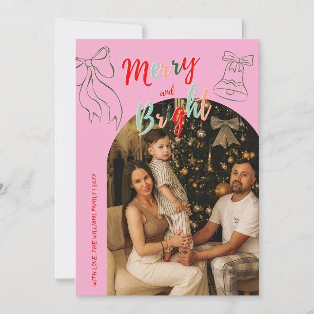 Cartão De Festividades Hand Drawn Merry and Bright Arch Photo Christmas (Frente)