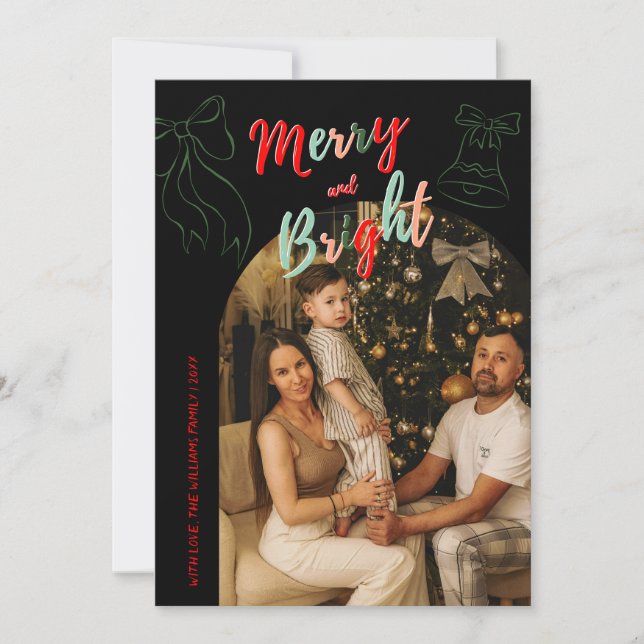 Cartão De Festividades Hand Drawn Merry and Bright Arch Photo Christmas (Frente)