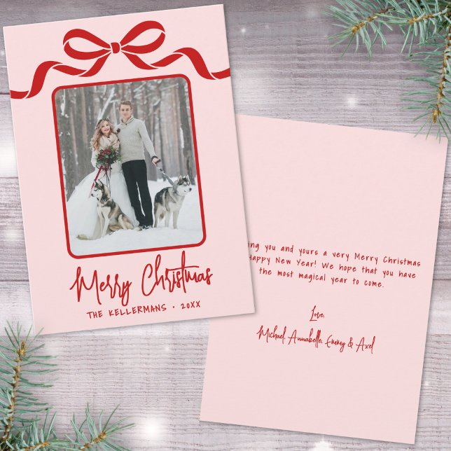 Cartão De Festividades Hand Drawn Pink Red Whimsical Christmas (Hand Drawn Pink Red Whimsical Christmas Holiday Card)