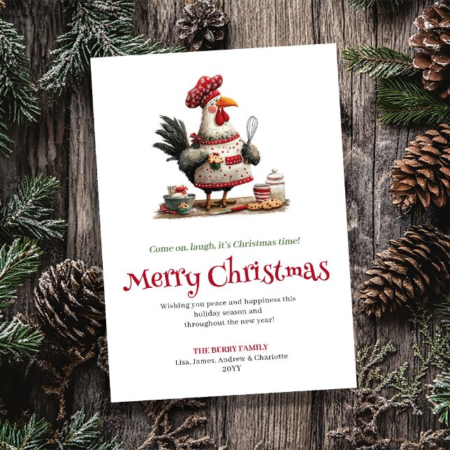 Cartão De Festividades Hand Drawn Quirky Chickens Christmas Greeting Card (Hand Drawn Quirky Chickens Christmas Greeting Card)