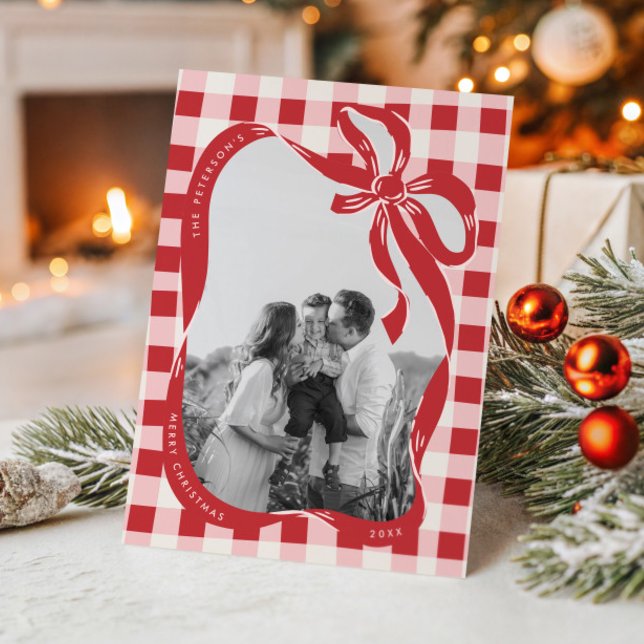Cartão De Festividades Hand Drawn Red & Pink Family Photo Christmas Card (Criador carregado)