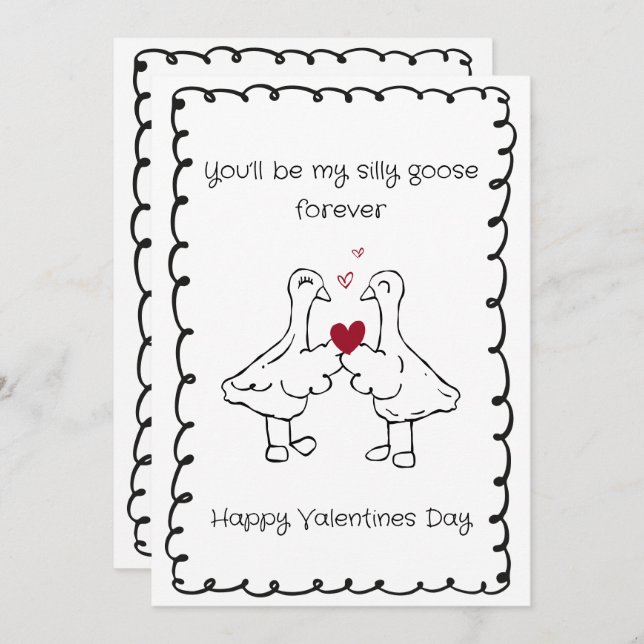 Cartão De Festividades Hand Drawn Silly Goose Funny Saying Valentines Day (Frente/Verso)