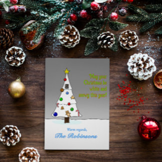 Cartão De Festividades Hand Drawn Snowy Christmas Tree