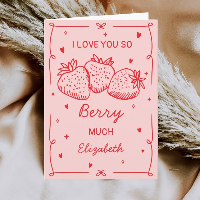 Cartão De Festividades Hand Drawn Strawberries I Love You Valentines Day (Criador carregado)