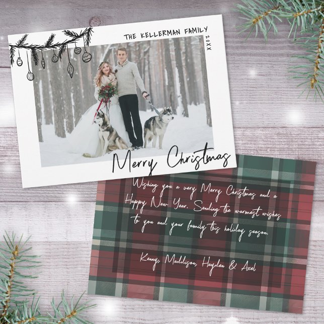 Cartão De Festividades Hand Drawn Tartan Whimsical Merry Christmas (Hand Drawn Tartan Whimsical Merry Christmas Holiday Card )