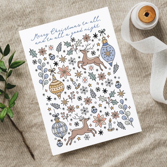 Cartão De Festividades Hand Drawn | To All a Good Night Christmas  (Criador carregado)