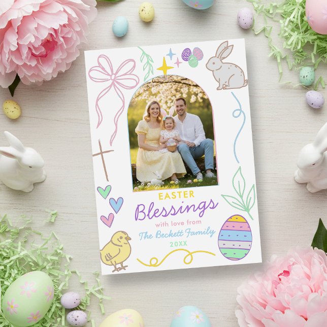 Cartão De Festividades Hand Drawn Whimsical Easter Photo Arch (Criador carregado)
