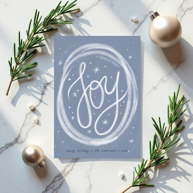 Cartão De Festividades Hand-lettered Joy- Non-Photo Flat Holiday Card (Hand-lettered Joy card with swirling snow. )
