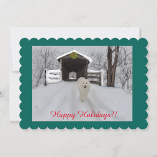 Cartão De Festividades Hand Painted Samoyed Flat Holiday Card-Scalloped