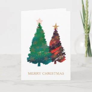 Cartão De Festividades Hand Painted Sparkly Watercolor Christmas Trees