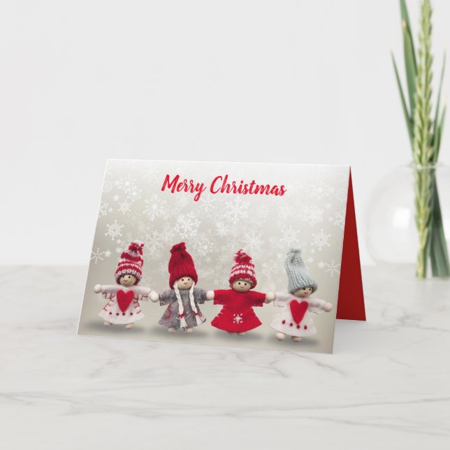 Cartão De Festividades Handmade Knit Winter Angels Christmas Card (Frente)
