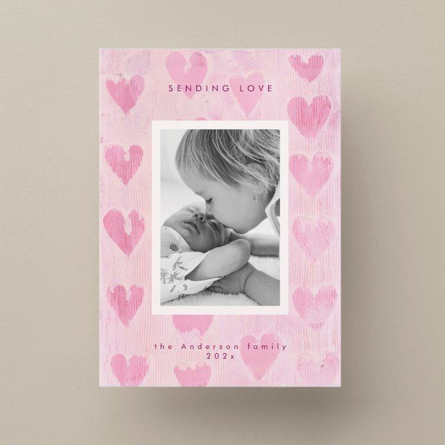 Cartão De Festividades Handpainted heart valentine's photo greeting card  (Criador carregado)