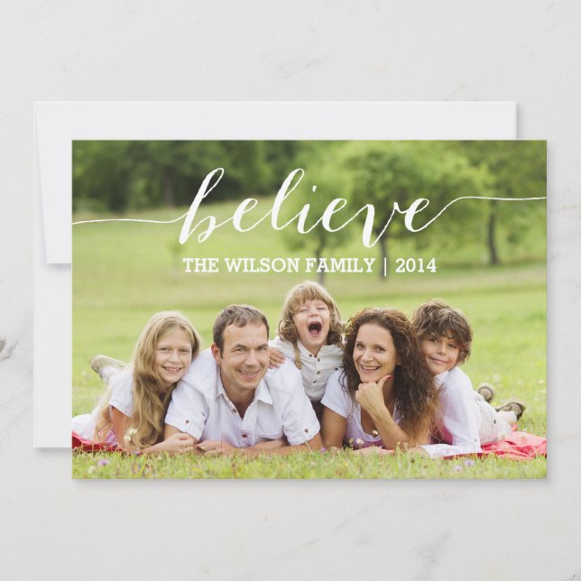 Cartão De Festividades Handwriting Believe Holiday Photo Card (Frente)