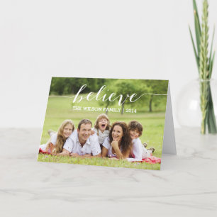 Cartão De Festividades Handwriting Believe   Holiday Photo Greeting Card