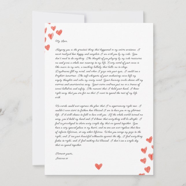 Cartão De Festividades Handwritten Love Letter with Hearts Valentine  (Frente)