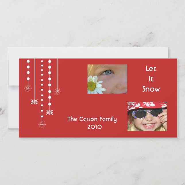 Cartão De Festividades Hanging Snowflakes Custom Photo Card (red) (Frente)