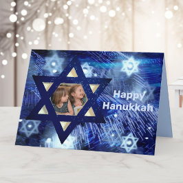 Cartão De Festividades Hanukkah 1 ou 2 Crianças da Família de Fotos Azul