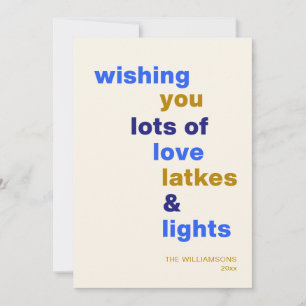 Cartão De Festividades Hanukkah Amor Latkes Luzes Azul Engraçado Personal