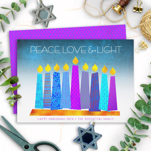 Cartão De Festividades Hanukkah Boho Vela Paz Amor Turquesa Luz (Criador carregado)