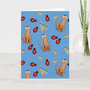 Cartão De Festividades Hanukkah Cat Dreidel Blue Holiday Card
