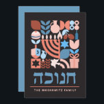 Cartão De Festividades Hanukkah Chanukah Modern Judaico Símbolos Feriado<br><div class="desc">Hanukkah / Cartão Geométrico Moderno Chanukah. Menorah, Dreidel, Rosquinhas, estrelas e azeite... Estão todos aqui. Símbolos hebraicos e judeus de Hanukkah espaço para adicionar seu texto personalizado na frente e ao contrário. Feliz desejo Hanukkah. Hebraico na frente diz "Chanukah". Esta bela, bela, olha, é uma forma excelente de desejar aos...</div>