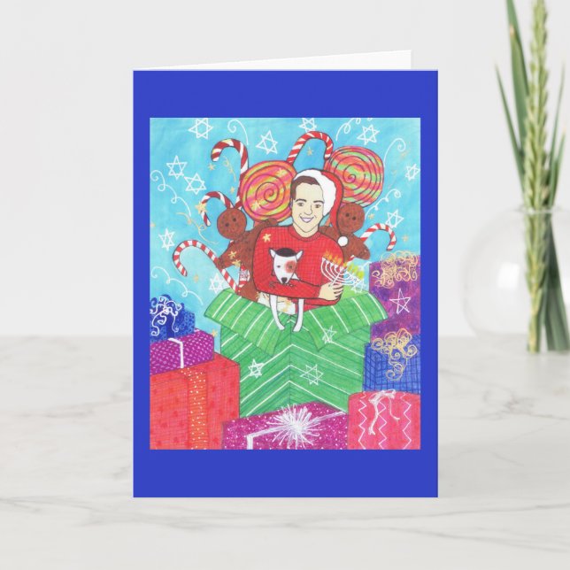 Cartão De Festividades Hanukkah Christmas Holiday Greeting Card with Dog (Frente)