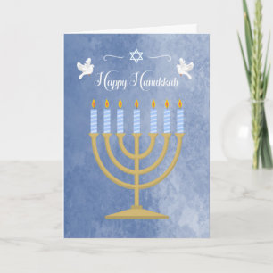 Cartão De Festividades Hanukkah com Menorah e pombos brancos