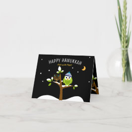 Cartão De Festividades Hanukkah Cute Owl & Menorah acendem a noite